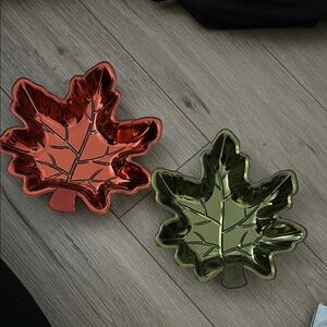 Maple Leaf Decorative Trays - Red and Green